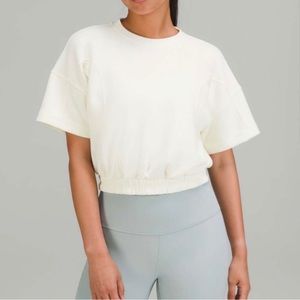Lululemon White Oversized Cropped Softstreme Gathered T-Shirt Sz 2